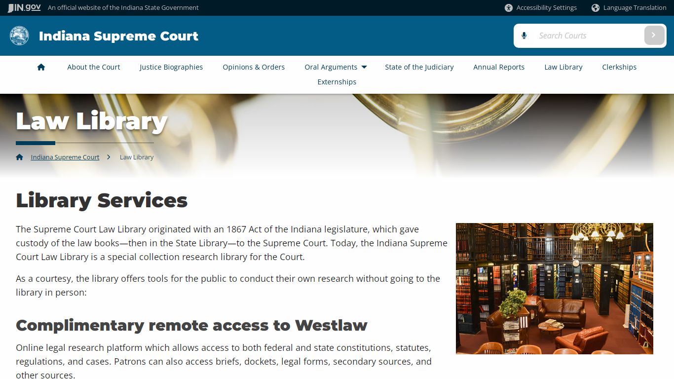 Indiana Judicial Branch: Indiana Supreme Court: Law Library