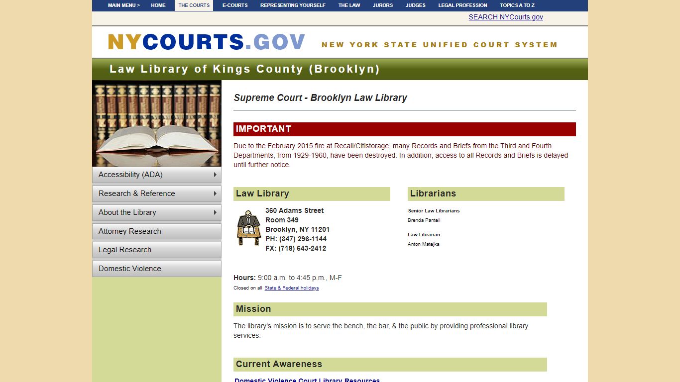 Supreme Court - Brooklyn Law Library | NYCOURTS.GOV